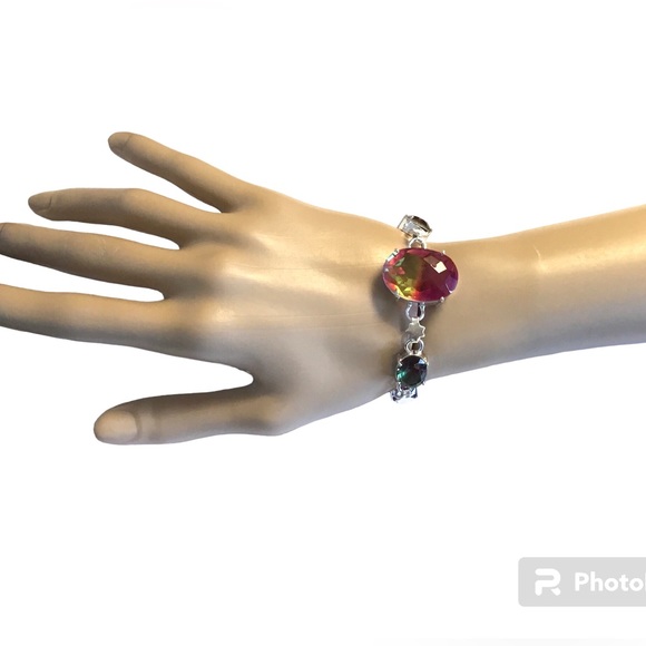 Two Tone Pink Yellow Tourmaline Bracelet Bicolors Gemstone - Picture 5 of 8